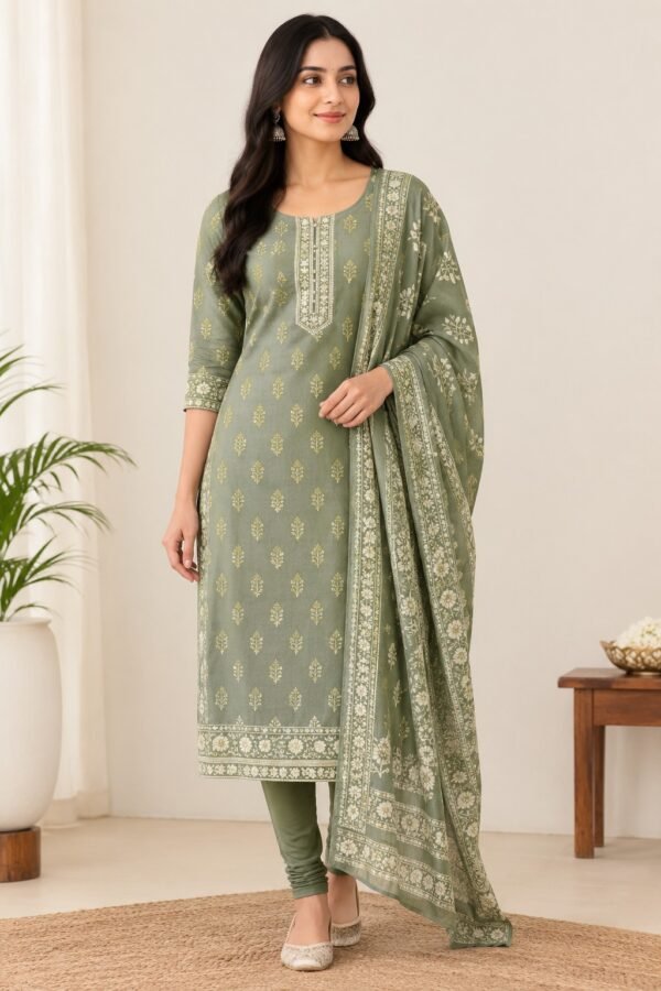 Sage Green Floral Printed Chudi Set